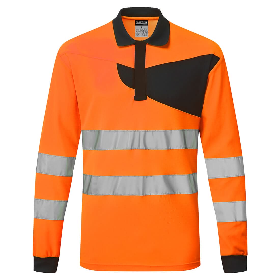 Portwest Pw2 Hi Vis Polo Shirt LS PW220 - Orange Black - Customisable Hi-Vis Polos