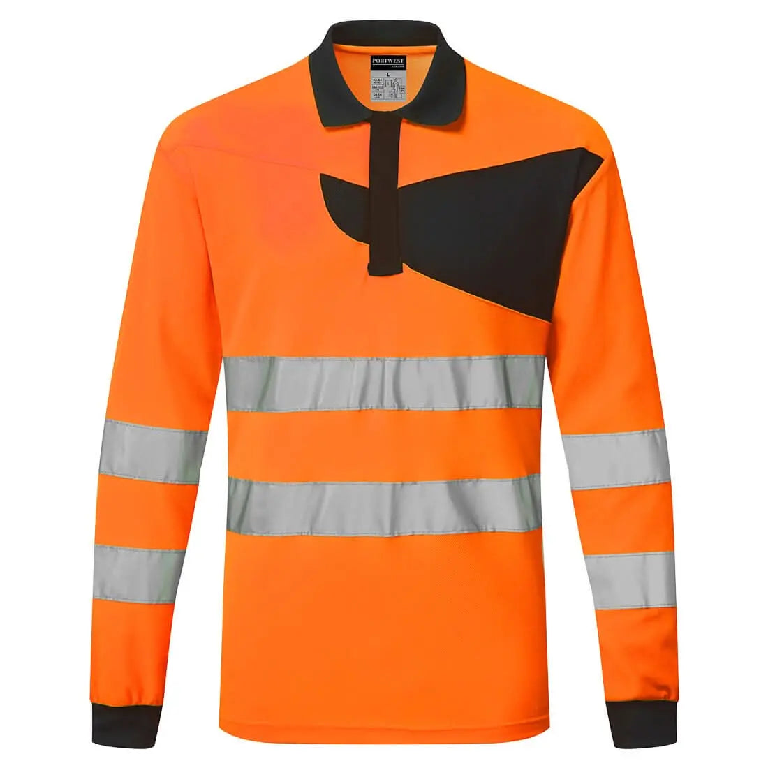 Pw2 Hi Vis Polo Shirt L/S Pw220 - Orange Black - Customisable Polo Shirts