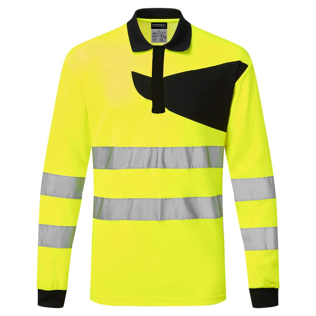 Portwest Pw2 Hi Vis Polo Shirt LS PW220 - Yellow Black - Customisable Hi-Vis Polos