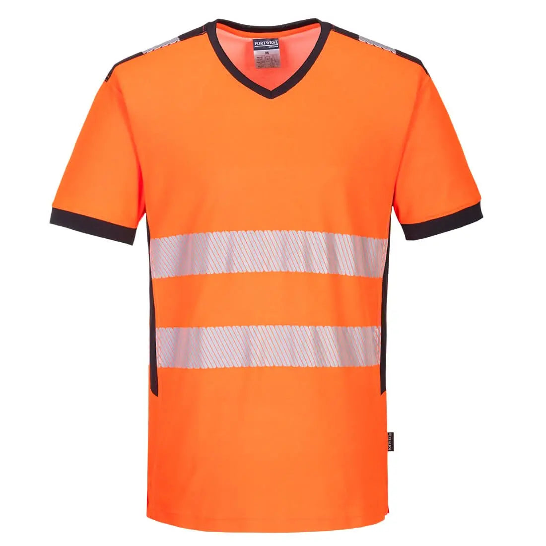 Pw3 Hi Vis V Neck Mesh Insert T Shirt S/S Pw310 - Orange Black - Customisable T-Shirt