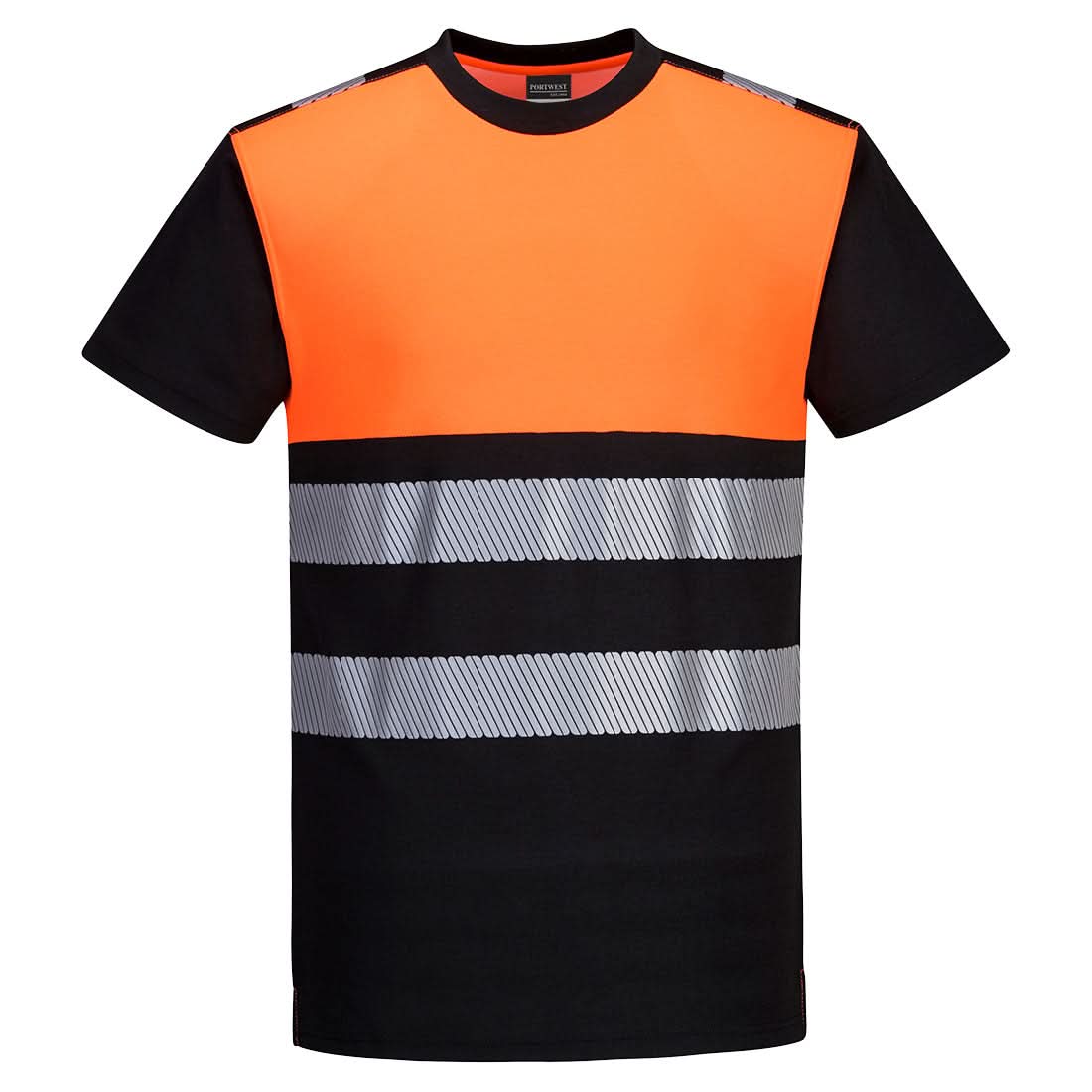 Portwest Pw3 Hi Vis Cotton Comfort Class 1 T Shirt SS PW311 - Black Orange - Customisable Hi-Vis T-Shirts
