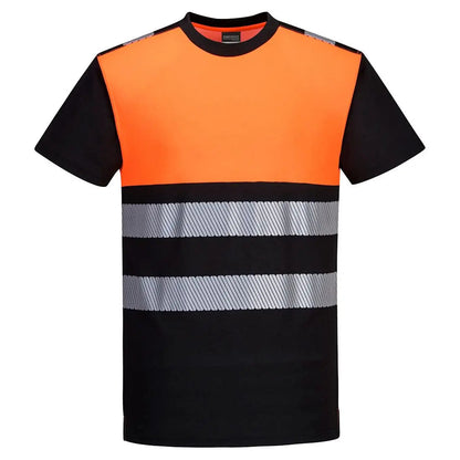 Pw3 Hi Vis Cotton Comfort Class 1 T Shirt S/S Pw311 - Black Orange - Customisable T-Shirt