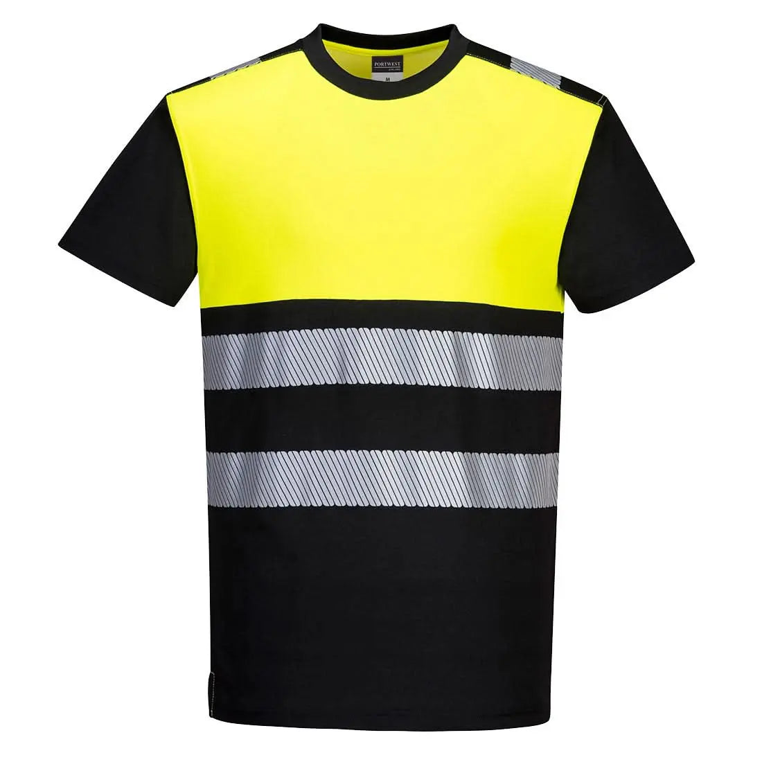 Pw3 Hi Vis Cotton Comfort Class 1 T Shirt S/S Pw311 - Black Yellow - Customisable T-Shirt