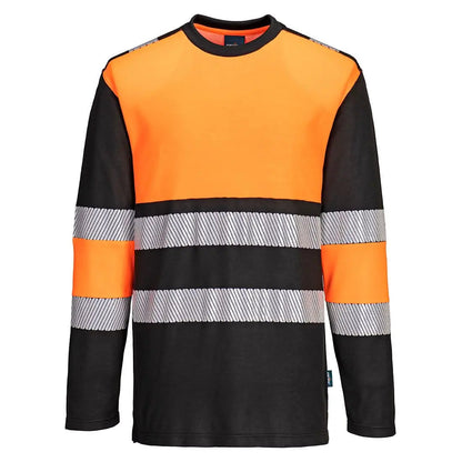 Pw3 Hi Vis Cotton Comfort Class 1 T Shirt L/S Pw312 - Orange Black - Customisable T-Shirt
