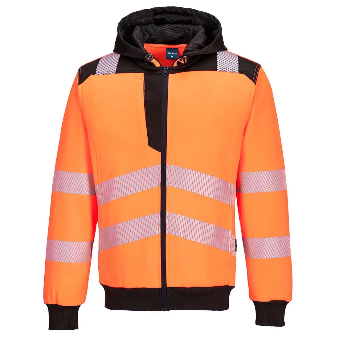 Pw3 Hi Vis Zip Hoodie Pw327 - Orange Black - Customisable Hoodies