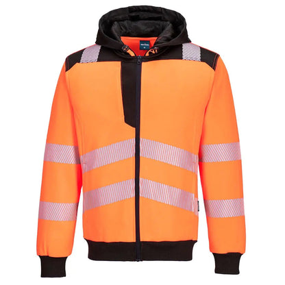 Pw3 Hi Vis Zip Hoodie Pw327 - Orange Black - Customisable Hoodies