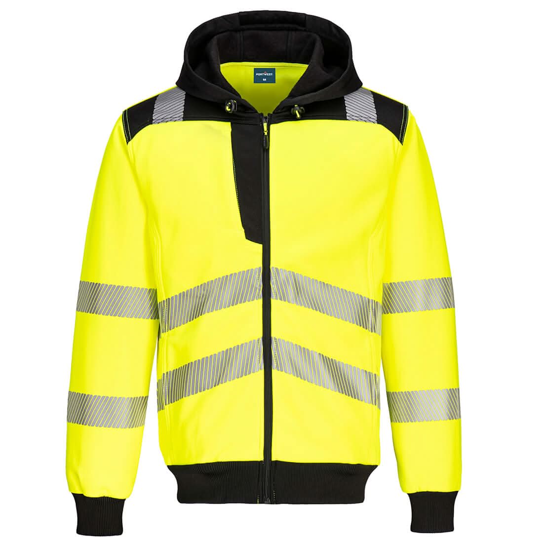 Portwest Pw3 Hi Vis Zip Hoodie PW327 - Yellow Black - Customisable Hoodies
