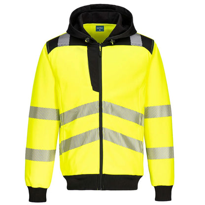 Portwest Pw3 Hi Vis Zip Hoodie PW327 - Yellow Black - Customisable Hoodies