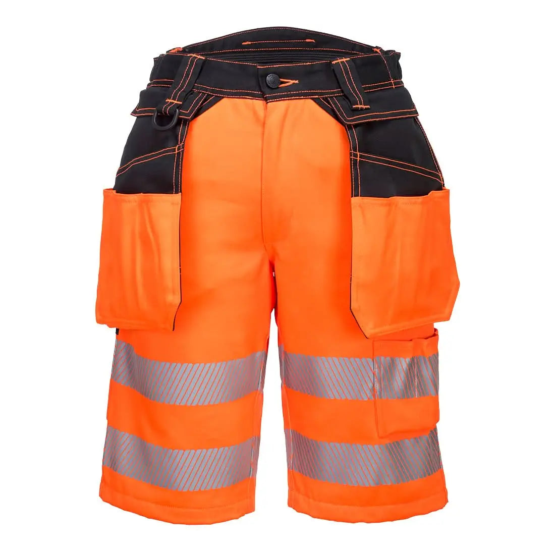 Pw3 Hi Vis Holster Pocket Shorts Pw343 - Orange Black - Customisable Shorts