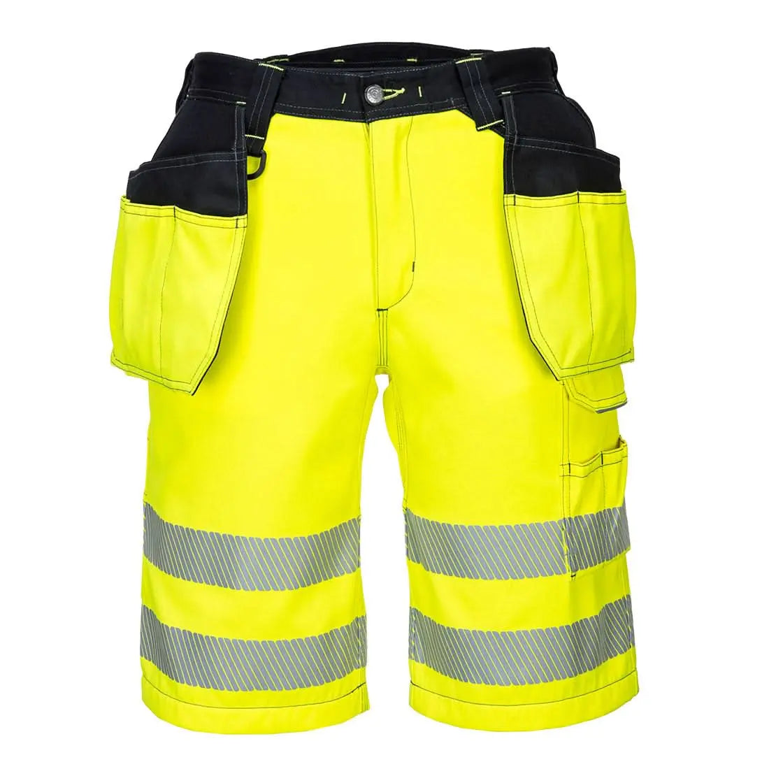 Pw3 Hi Vis Holster Pocket Shorts Pw343 - Yellow Black - Customisable Shorts