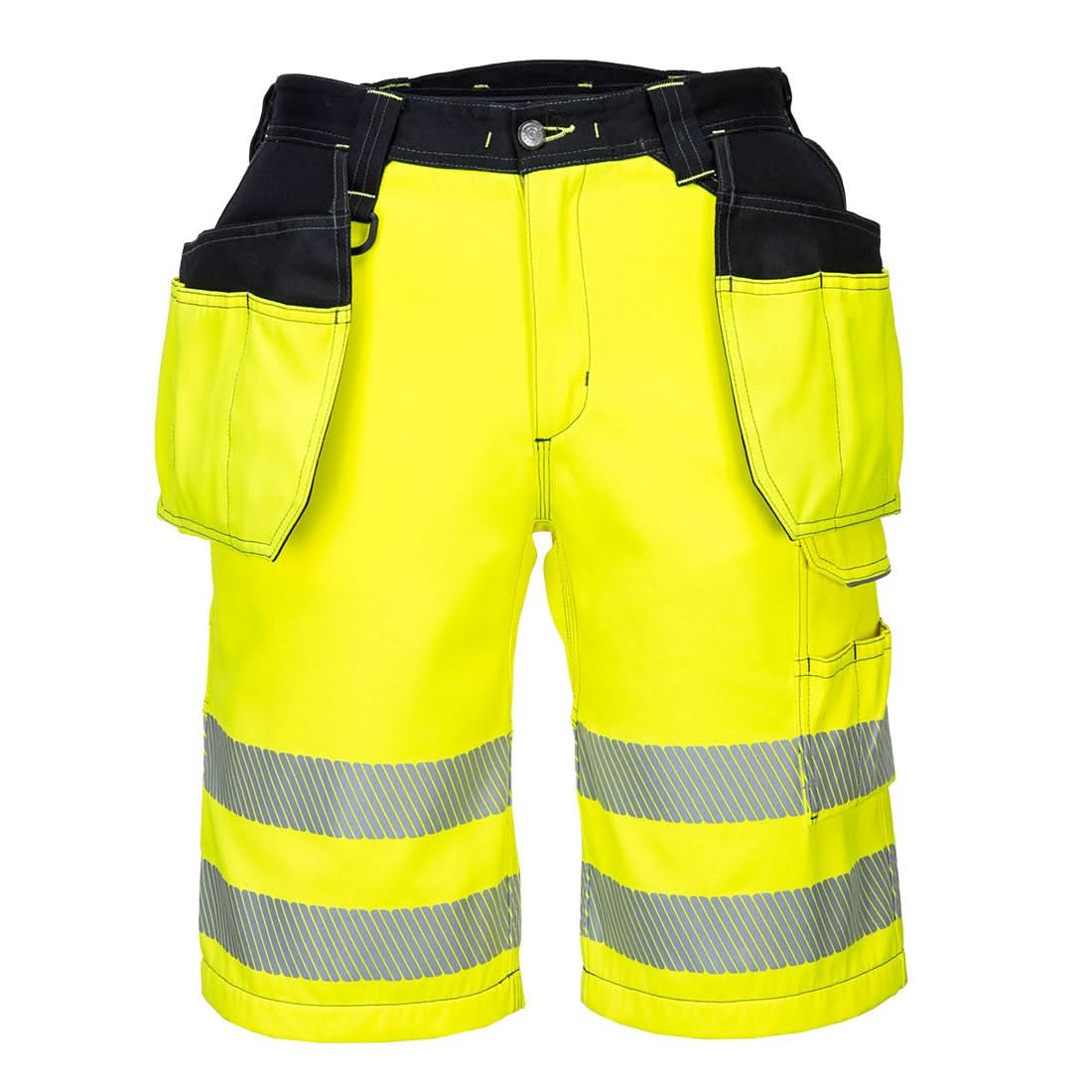 Portwest Pw3 Hi Vis Holster Pocket Shorts PW343 - Yellow Black - Customisable Shorts