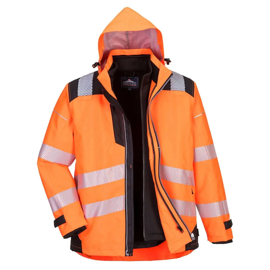 Pw3 Hi Vis 3 In 1 Jacket Pw365 - Orange Black - Customisable Multi-Way Jackets