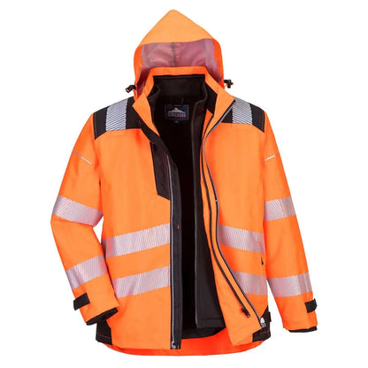 Pw3 Hi Vis 3 In 1 Jacket Pw365 - Orange Black - Customisable Multi-Way Jackets