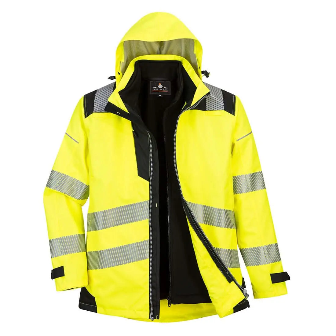 Pw3 Hi Vis 3 In 1 Jacket Pw365 - Yellow Black - Customisable Multi-Way Jackets