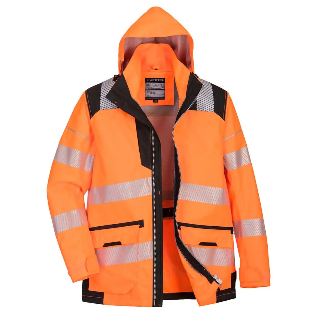 Pw3 Hi Vis Breathable 5 In 1 Jacket Pw367 - Orange Black - Customisable Multi-Way Jackets