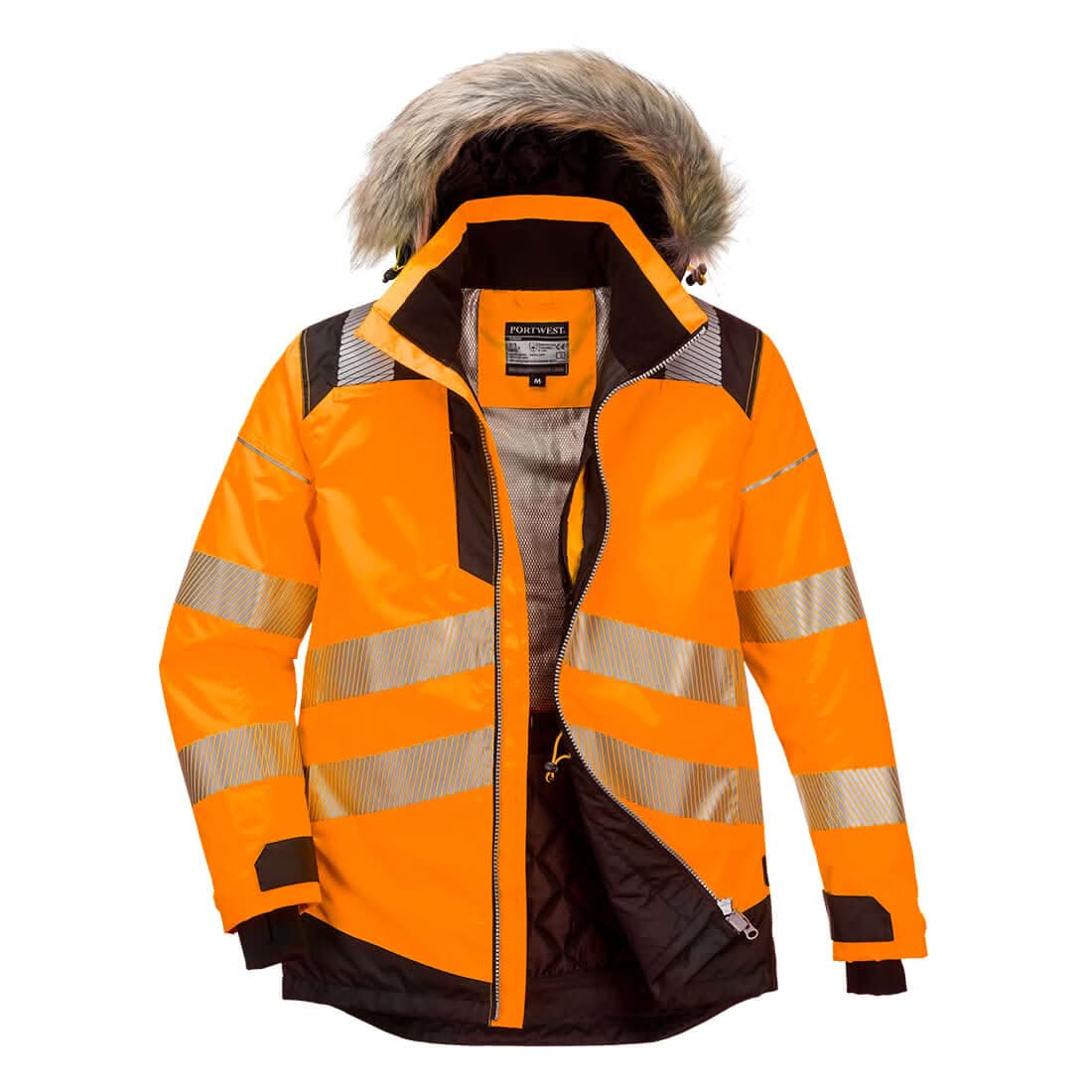 Portwest Pw3 Hi Vis Winter Parka Jacket PW369 - Orange Black - Customisable Jacket