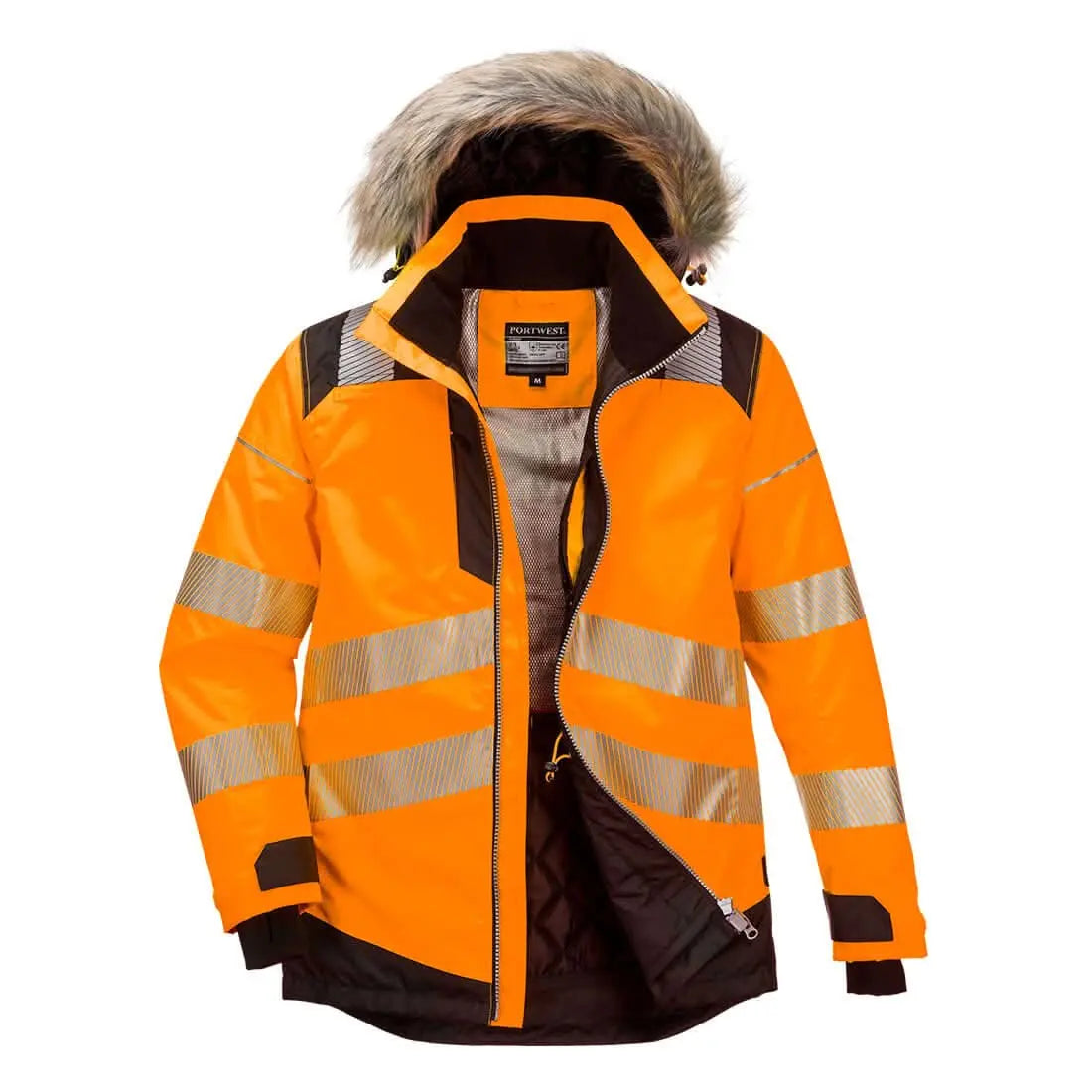 Pw3 Hi Vis Winter Parka Jacket Pw369 - Orange Black - Customisable Insulated Jackets