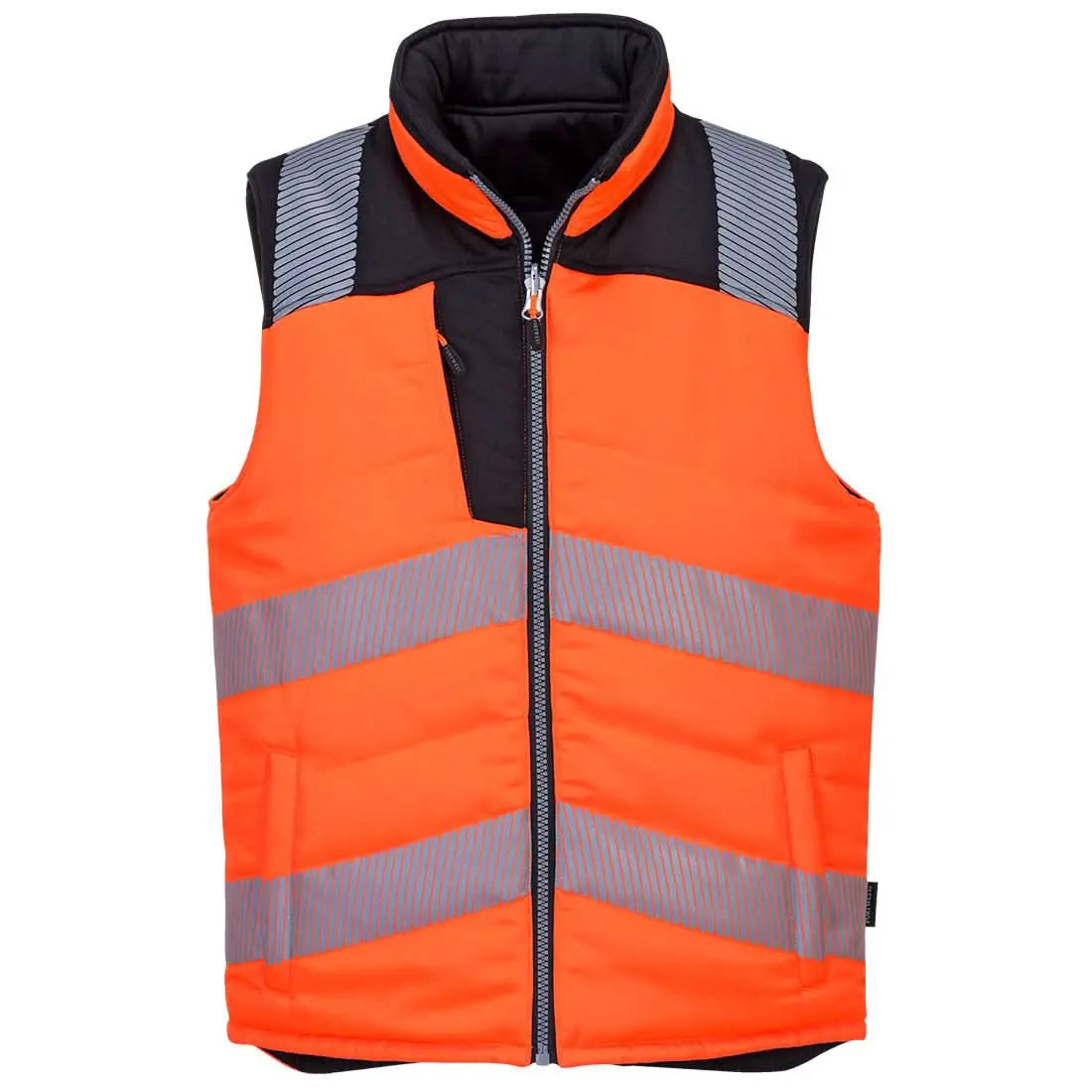 Pw3 Hi Vis Reversible Bodywarmer Pw374 - Orange Black - Customisable Bodywarmers