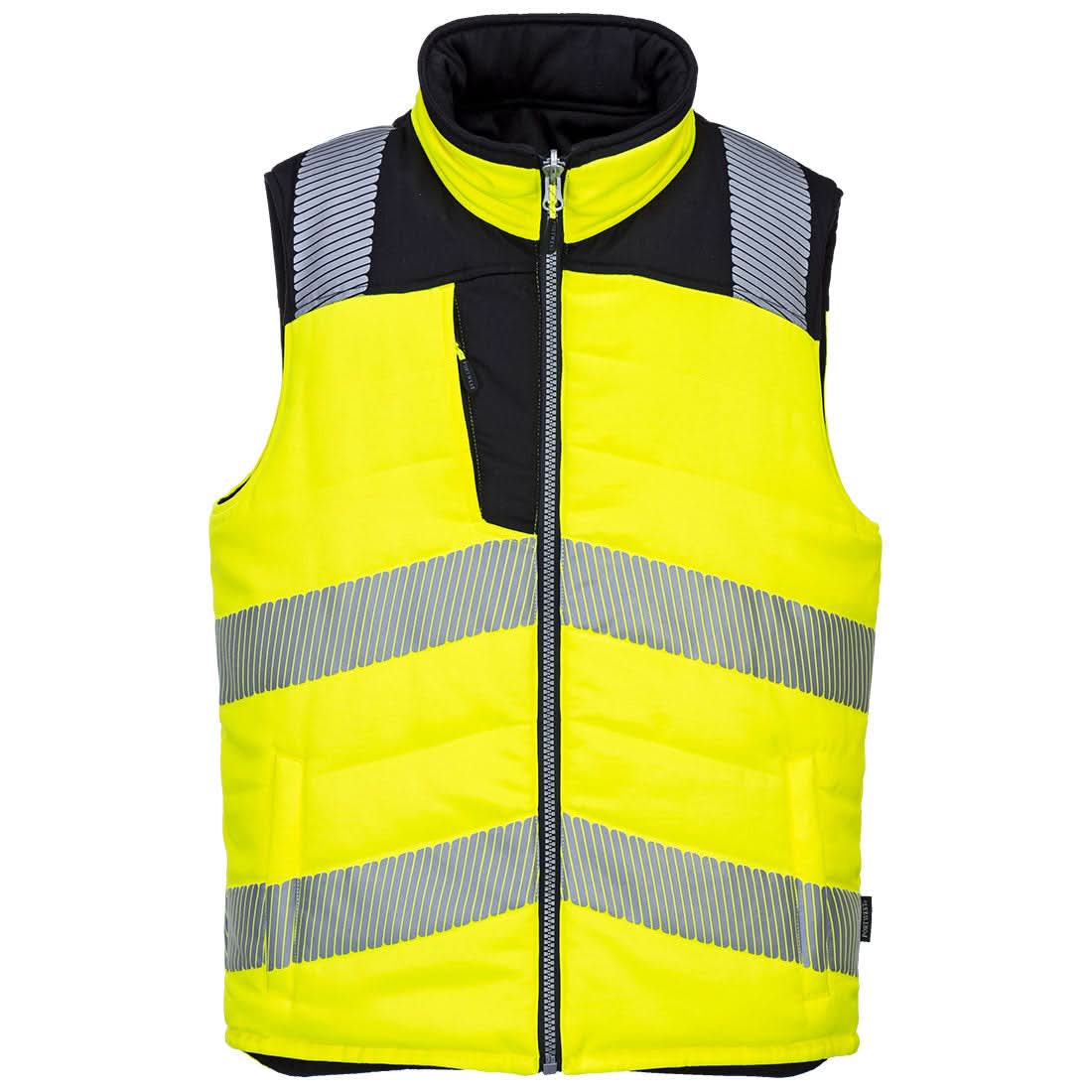 Portwest Pw3 Hi Vis Reversible Bodywarmer PW374 - Yellow Black - Customisable Bodywarmer