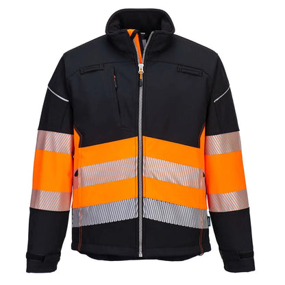 Pw3 Hi Vis Class 1 Softshell (3 L) Pw375 - Black Orange - Customisable Softshell Jackets
