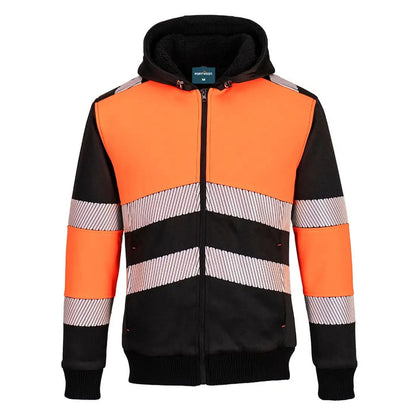Pw3 Hi Vis Zipped Class 1 Winter Hoodie Pw377 - Orange Black - Customisable Hoodies