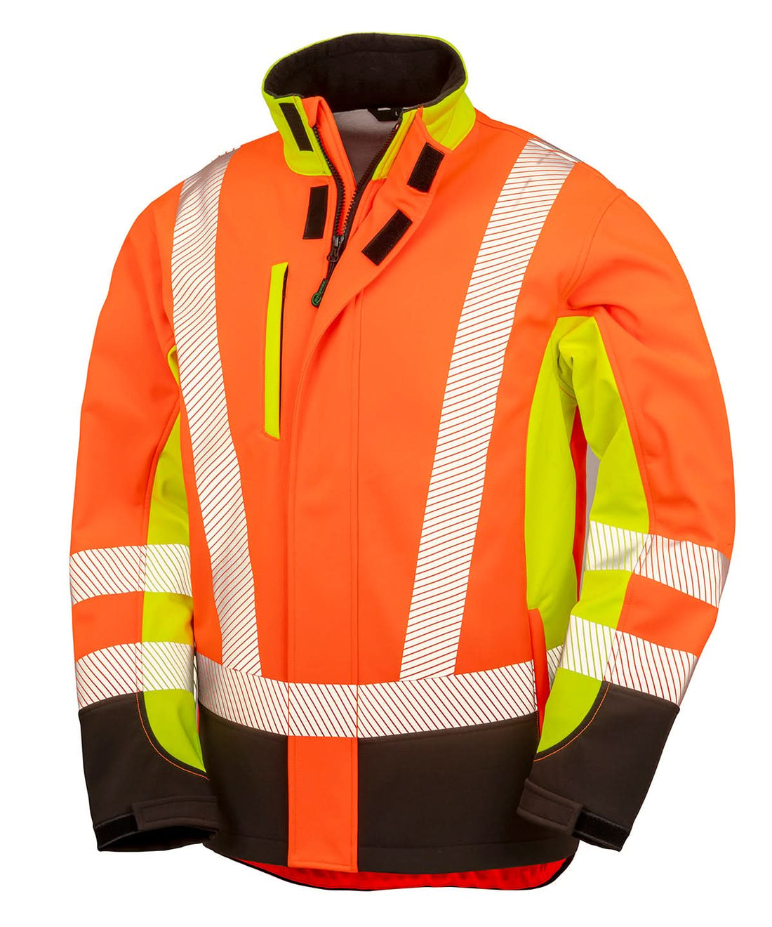 Result Genuine Recycled Recycled 3 layer printable 3 tone safety softshell R506X - Fluorescent Yellow Fluorescent Orange Black - Customisable Softshell Jacket