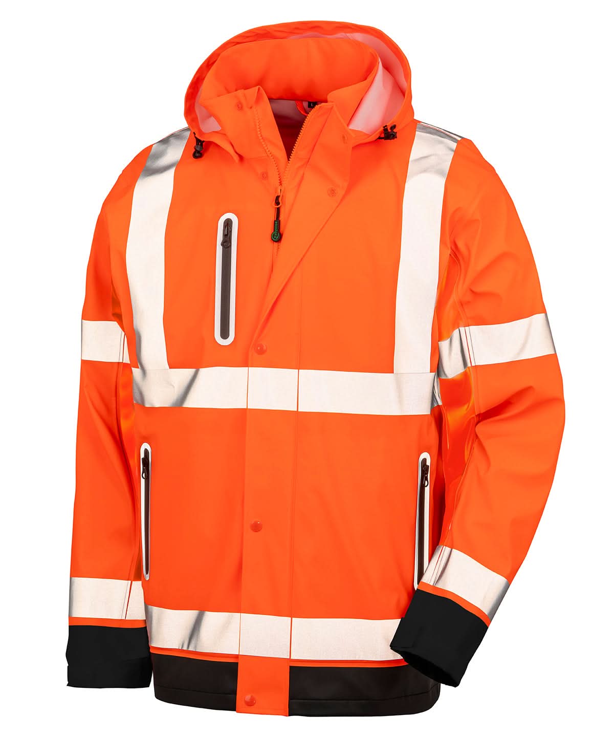 Result Genuine Recycled Hi Vis Heavy duty prism PU safe and dry jacket with recycled backing R507X - Fluorescent Orange Black - Customisable Jackets