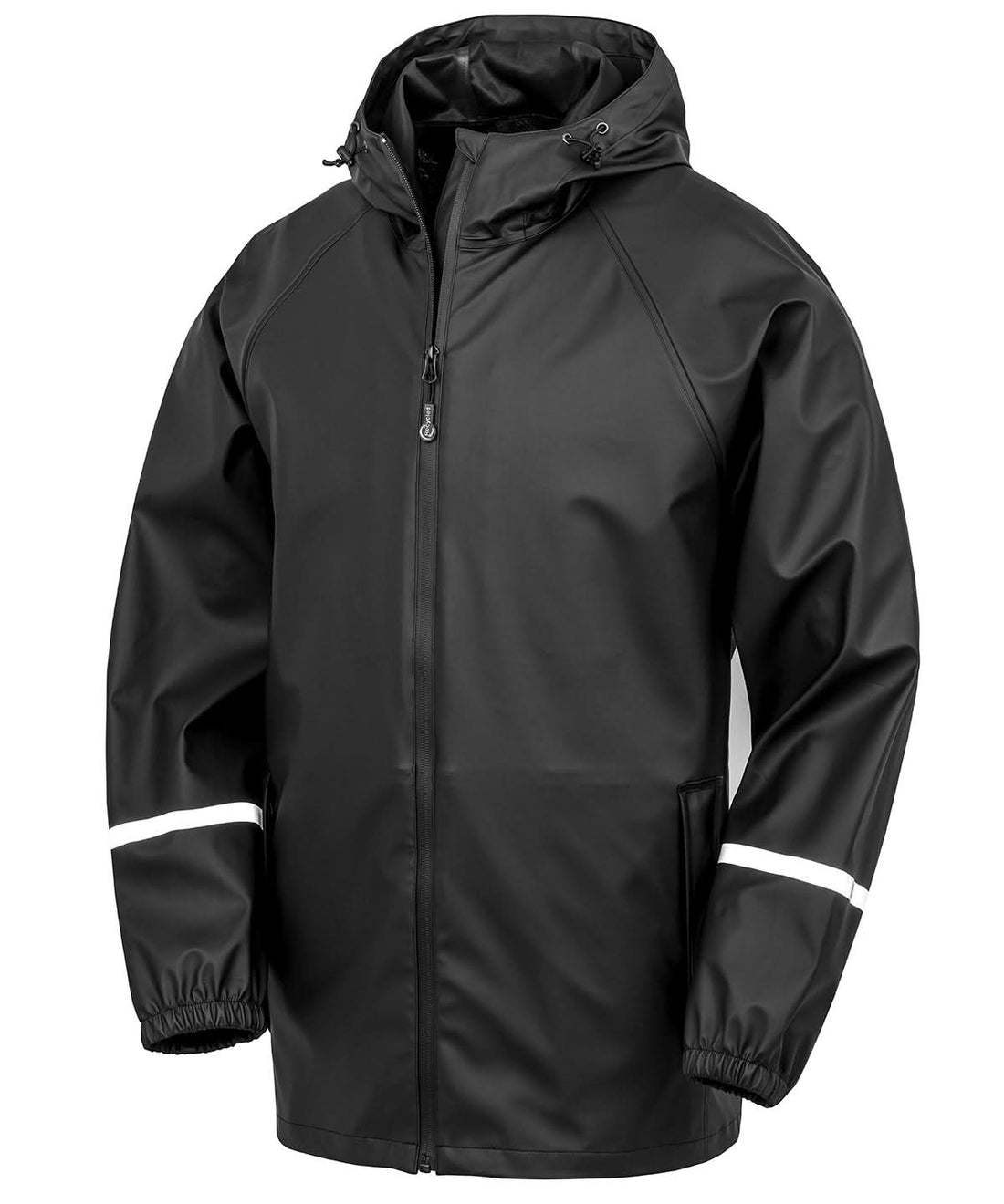 Result Genuine Recycled Prism PU waterproof jacket with reflective bands and recycled backing R915X - Black - Customisable Jacket
