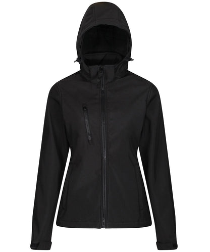 Regatta Professional Womens venturer 3 layer hooded softshell jacket RG153 - Black - Customisable Softshell Jacket