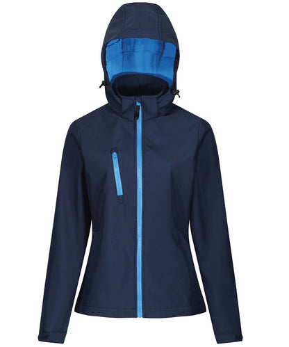 Regatta Professional Womens venturer 3 layer hooded softshell jacket RG153 - Navy French Blue - Customisable Softshell Jacket