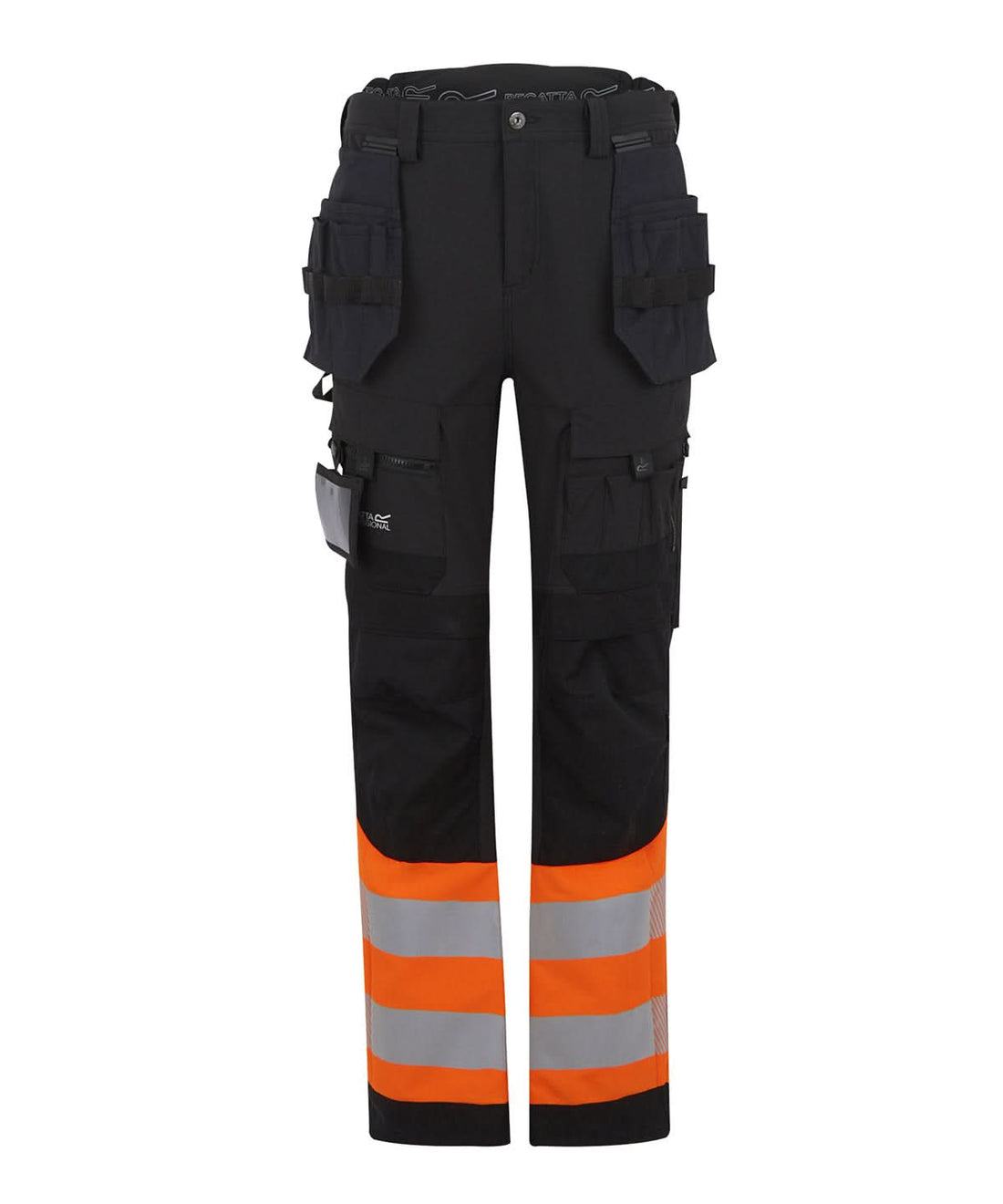 Regatta High Visibility Hi Vis X Pro Stretch holster trousers Class 1 RG480 - Black Orange - Customisable Hi-Vis Trousers