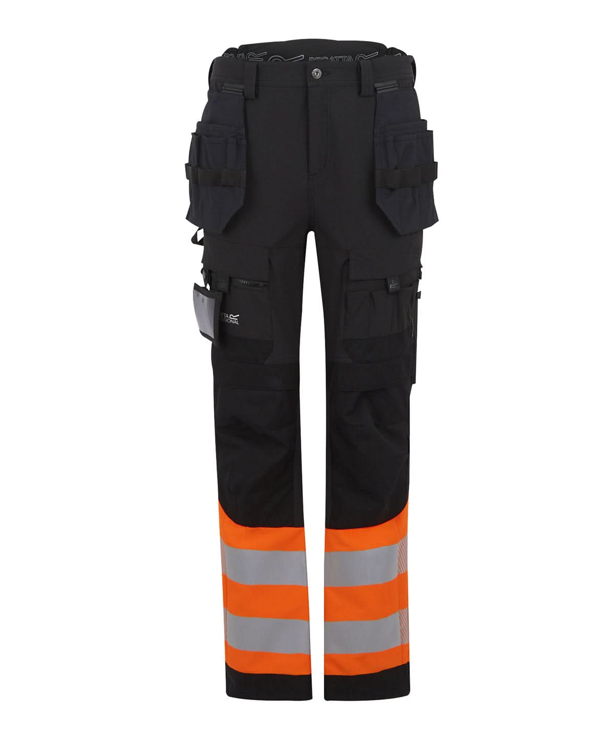 Regatta High Visibility Hi Vis X Pro Stretch holster trousers Class 1 RG480 - Black Orange - Customisable Hi-Vis Trousers