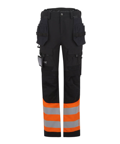 Regatta High Visibility Hi Vis X Pro Stretch holster trousers Class 1 RG480 - Black Orange - Customisable Hi-Vis Trousers