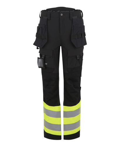 Regatta High Visibility Hi Vis X Pro Stretch holster trousers Class 1 RG480 - Black Yellow - Customisable Hi-Vis Trousers