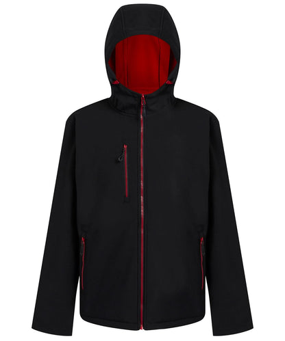 Regatta Professional Navigate 2 layer hooded softshell jacket RG594 - Black Classic Red - Customisable Softshell Jacket