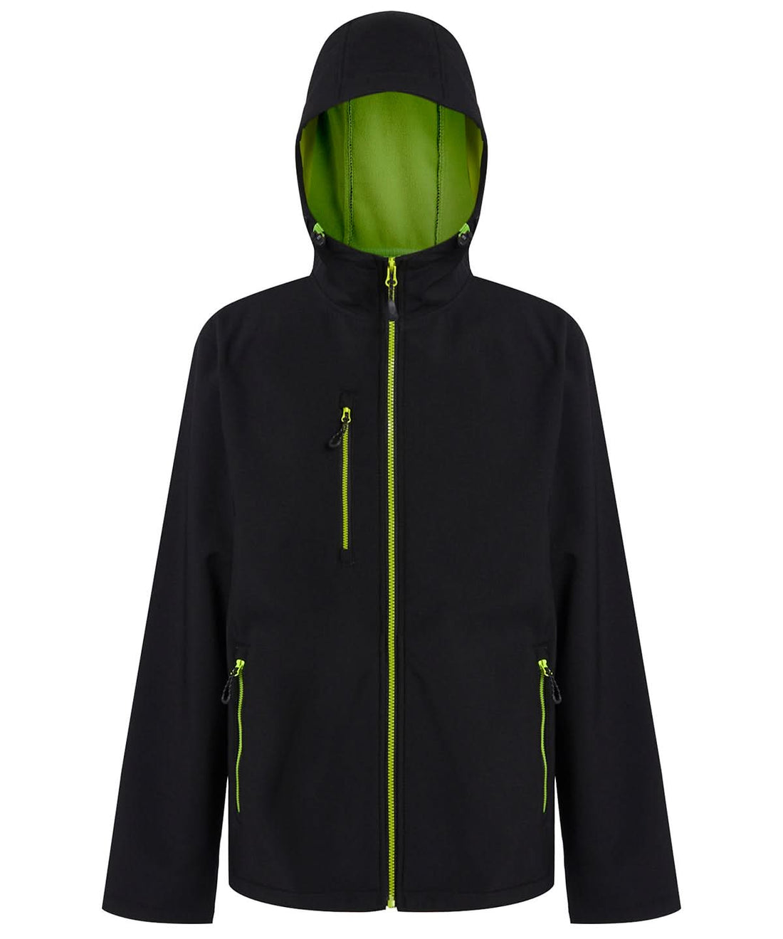 Regatta Professional Navigate 2 layer hooded softshell jacket RG594 - Black Lime - Customisable Softshell Jacket
