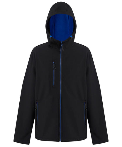 Regatta Professional Navigate 2 layer hooded softshell jacket RG594 - Black New Royal - Customisable Softshell Jacket
