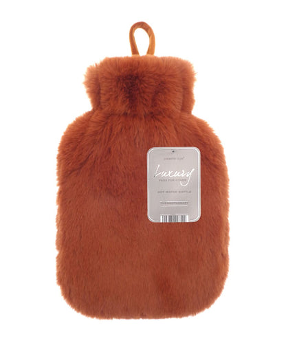 Ribbon Super luxury faux fur hot water bottle and cover RI021 - Bronze 2 Litre - Customisable Hot Water Bottles &amp; Covers