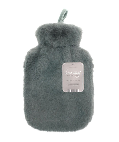 Ribbon Super luxury faux fur hot water bottle and cover RI021 - Grey 2 Litre - Customisable Hot Water Bottles &amp; Covers