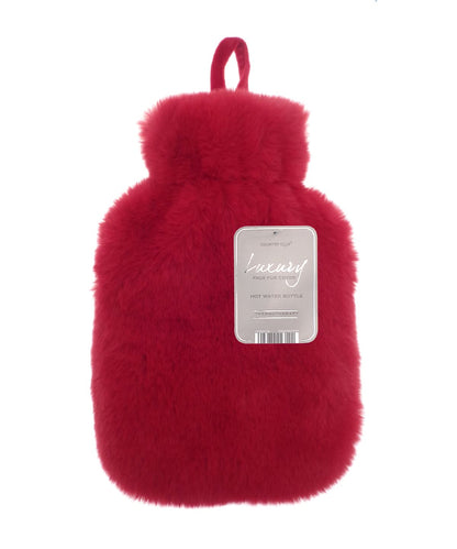 Ribbon Super luxury faux fur hot water bottle and cover RI021 - Scarlet Red 2 Litre - Customisable Hot Water Bottles &amp; Covers