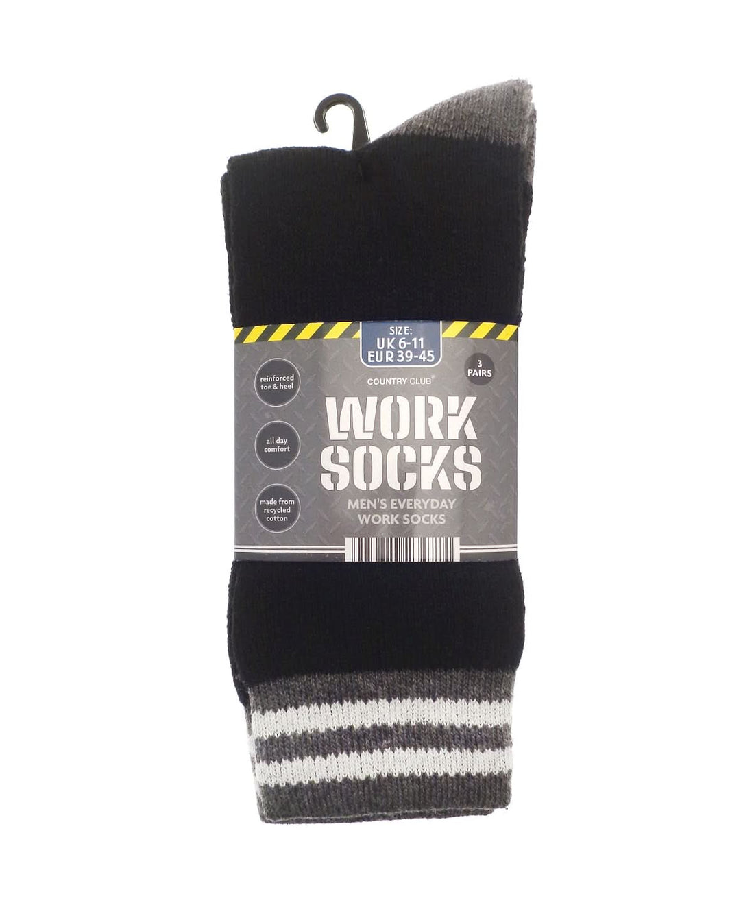 Ribbon Mens 3 pack work socks recycled cotton RI024 - Black Grey One size - Customisable Socks