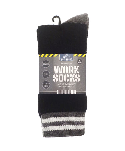 Ribbon Mens 3 pack work socks recycled cotton RI024 - Black Grey One size - Customisable Socks