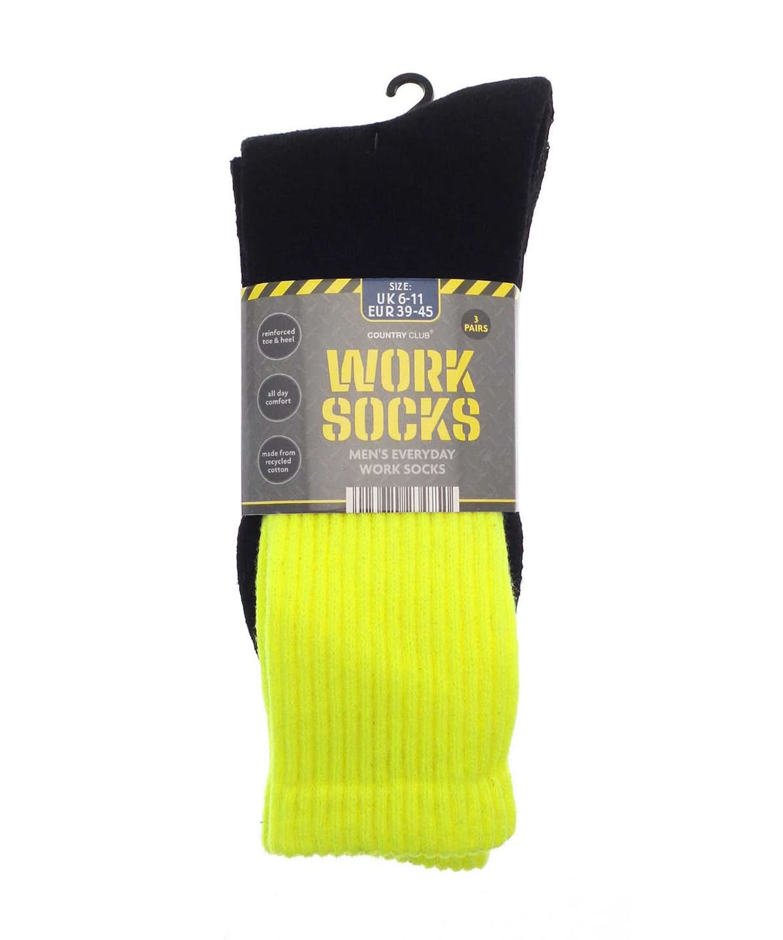 Ribbon Mens 3 pack work socks recycled cotton RI024 - Black Hi Vis One size - Customisable Socks