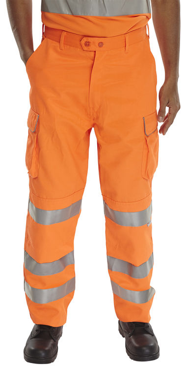 Beeswift Hi Vis Rail Spec Trousers - Orange - Customisable Trousers