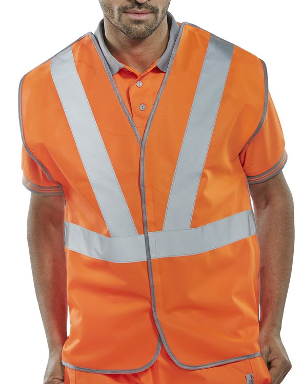 Beeswift Hi Vis Rail Spec Vest (Polyester) - Orange - Customisable Waistcoats / Vests