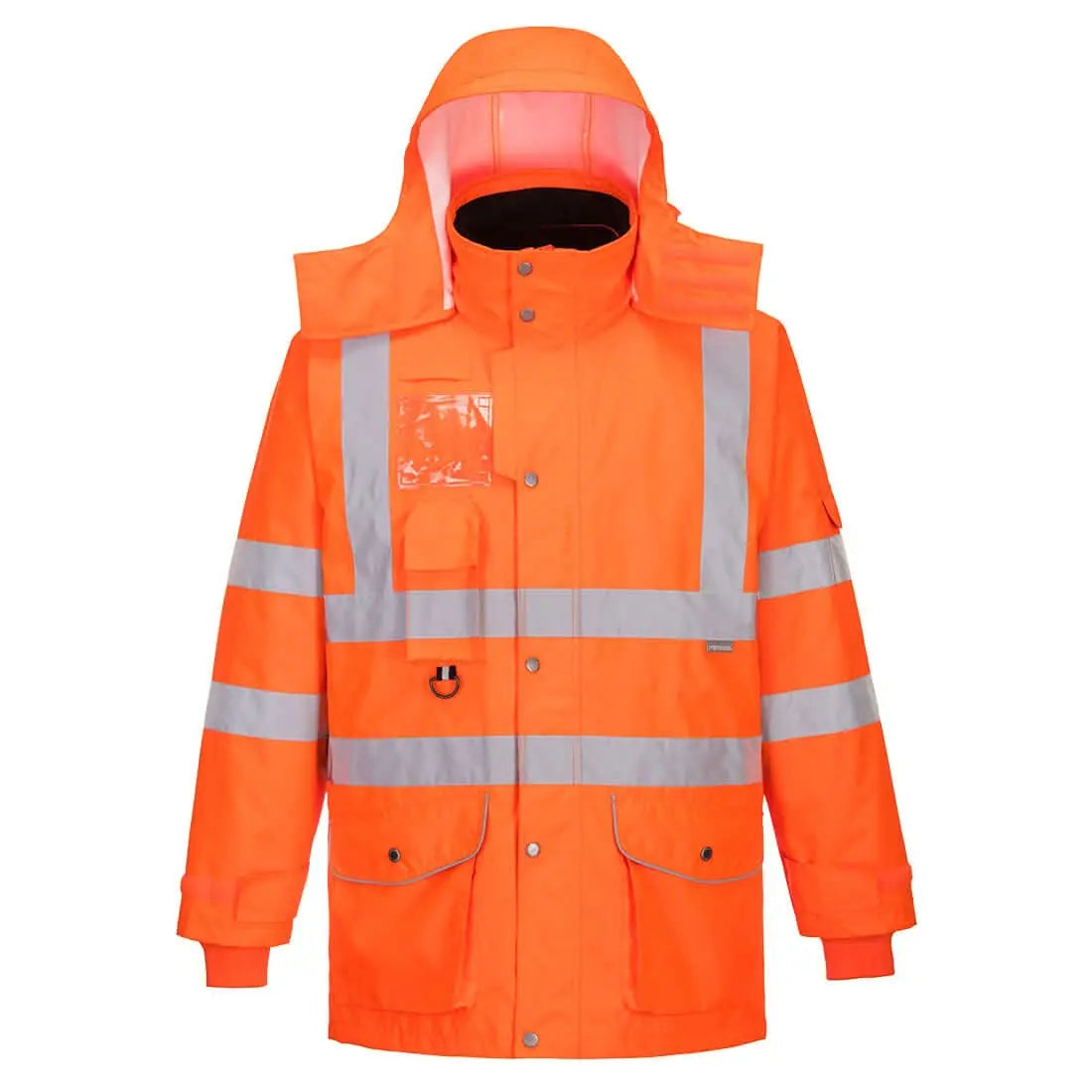 Hi Vis Breathable 7 In 1 Traffic Jacket Rt27 - Orange - Customisable Multi-Way Jackets