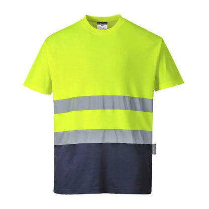 Hi Vis Cotton Comfort Contrast T Shirt S/S S173 - Yellow Navy - Customisable T-Shirt