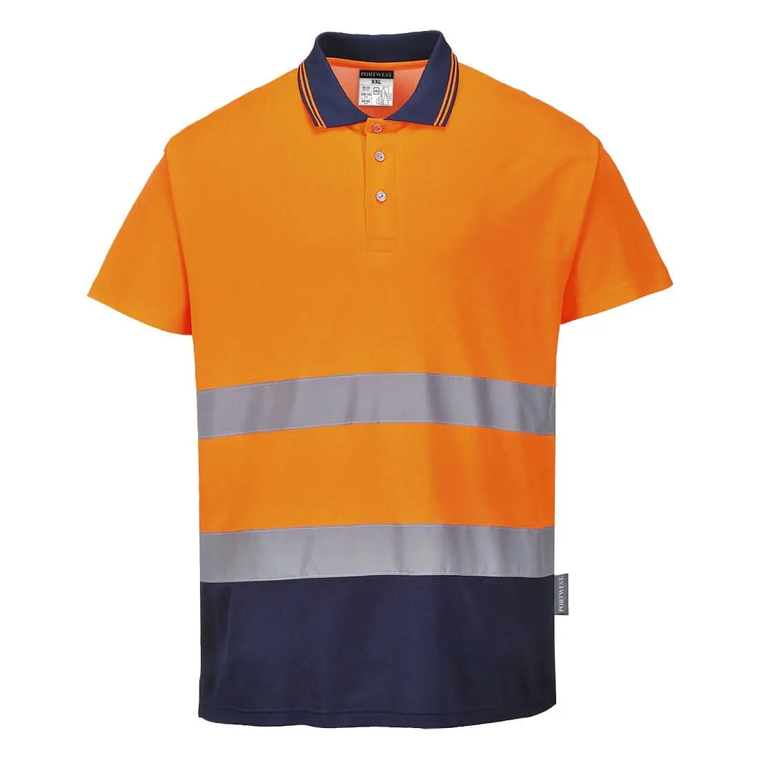 Hi Vis Cotton Comfort Contrast Polo Shirt S/S S174 - Orange Navy - Customisable Polo Shirts