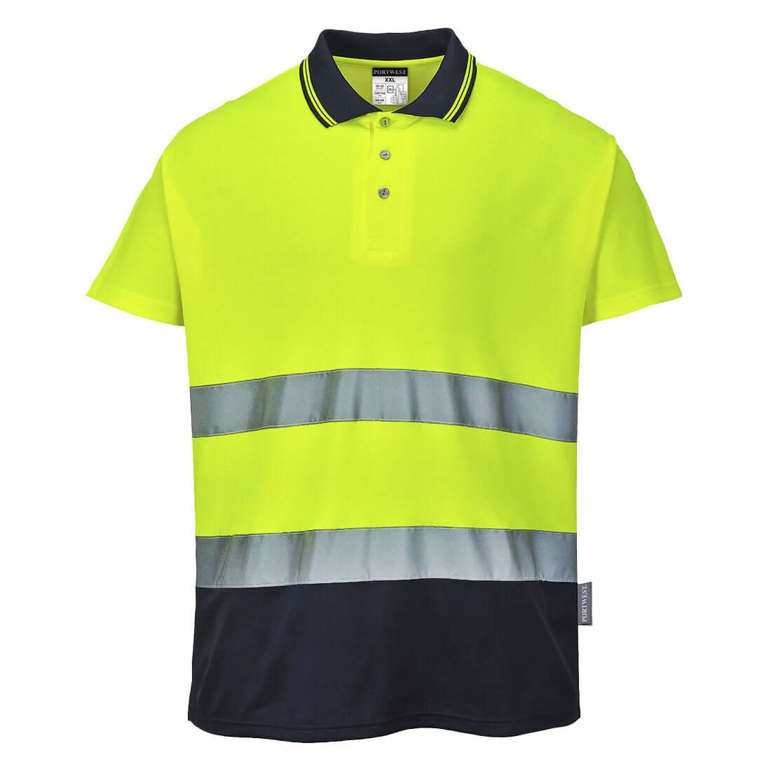 Portwest Hi Vis Cotton Comfort Contrast Polo Shirt SS S174 - Yellow Navy - Customisable Hi-Vis Polos