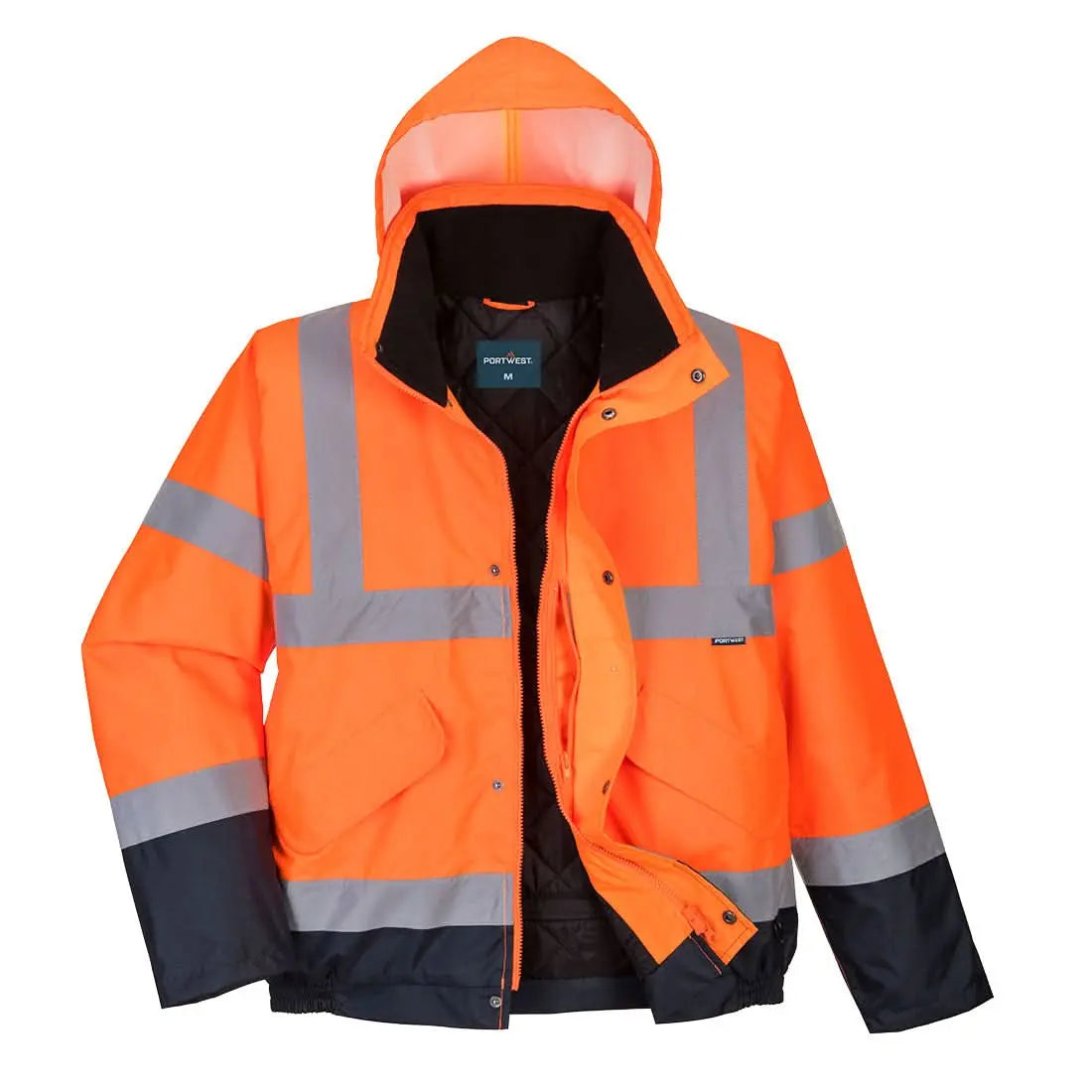 Hi Vis Contrast Winter Bomber Jacket S266 - Orange Navy - Customisable Insulated Jackets